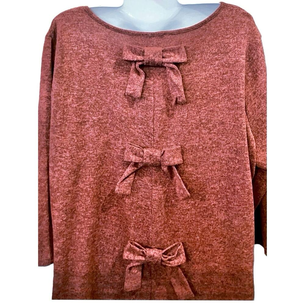 Perch by Blu Pepper Brick Orange Bow Tie Back Soft 3/4 Sleeve Sweater | Size 3XL - Picture 4 of 12